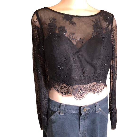 HOT! Lace Long Sleeve Crop Top. XL - Picture 1 of 9